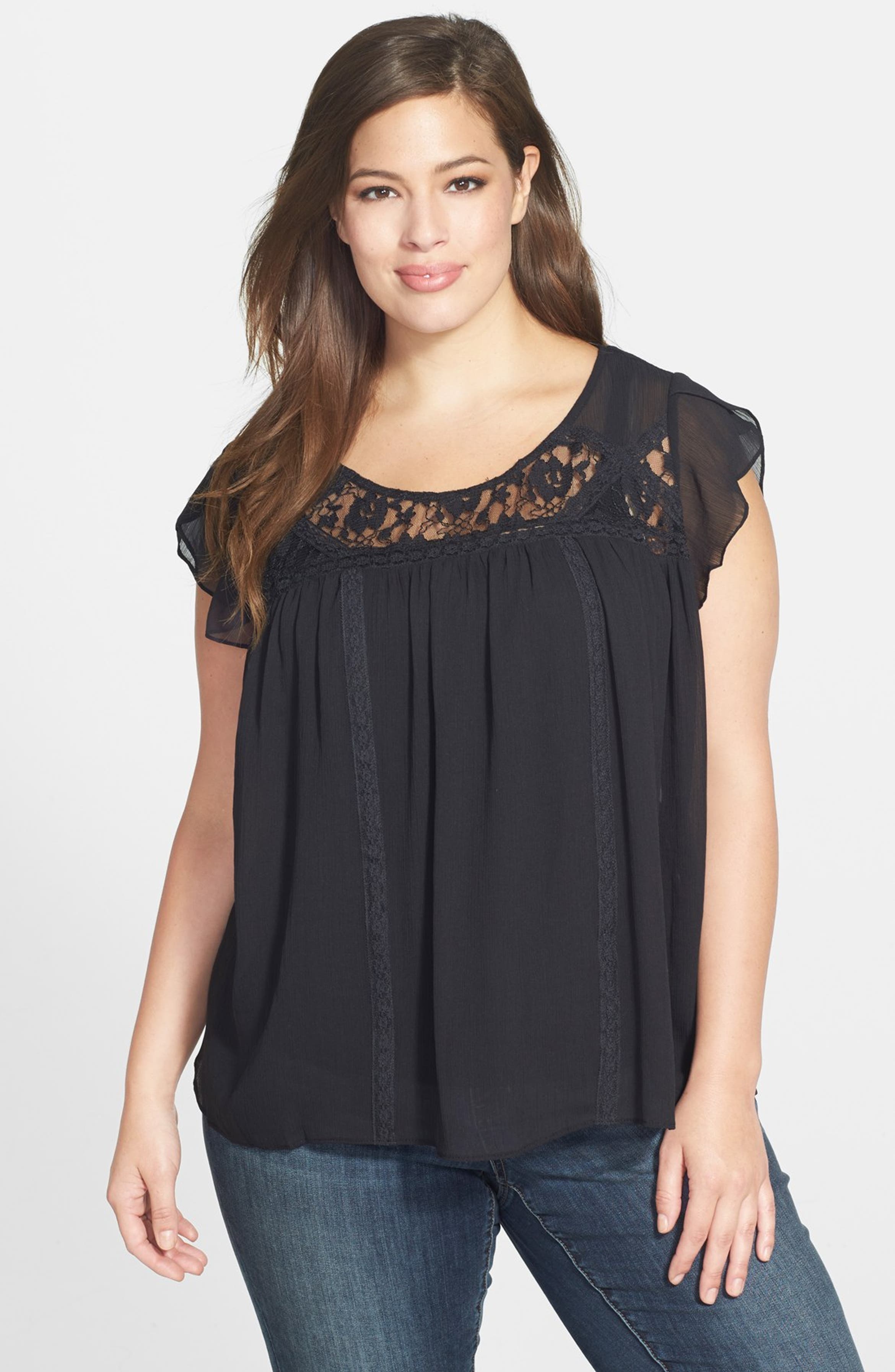 Jessica Simpson 'Clementine' Lace Inset Babydoll Top (Plus Size ...