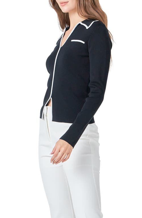 Shop Endless Rose Contrast Trim Long Sleeve Top In Black