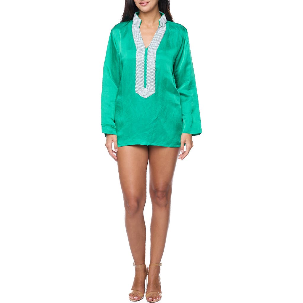 Shop Ranee's Ranees Embellished Long Sleeve Tunic In Green