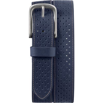 Trask Denton Perforated Leather Belt, Navy