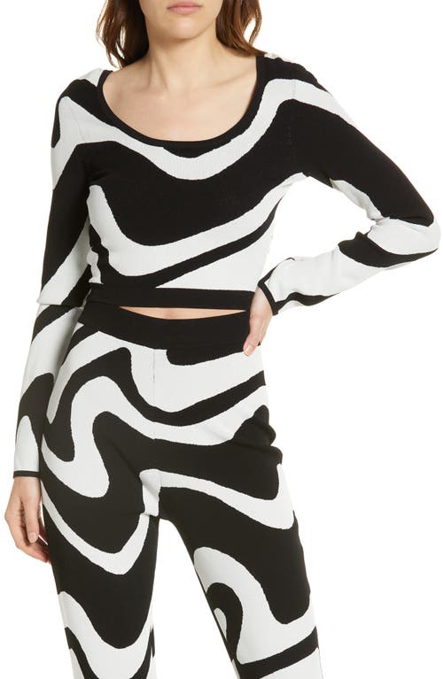 & Other Stories Abstract Jacquard Knit Crop Top in Black/White Abstract