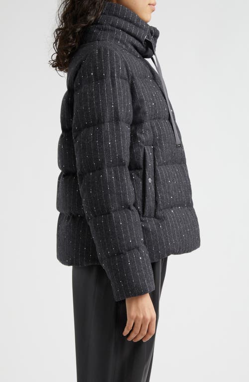 Shop Herno Sequin Pinstripe Down Jacket In Charcoal