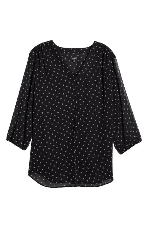 Shop Jones New York Pleated V-neck Three-quarter Sleeve Top In Jones Black/jones White