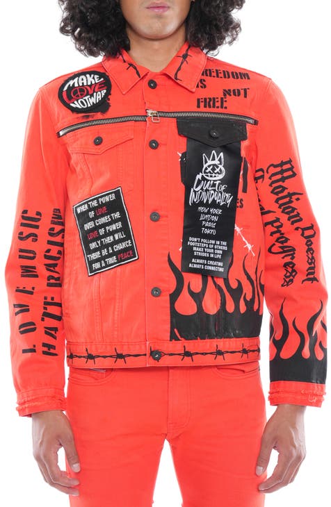Cult of Individuality Down Puffer Jacket with Faux Fur Hood in Orange
