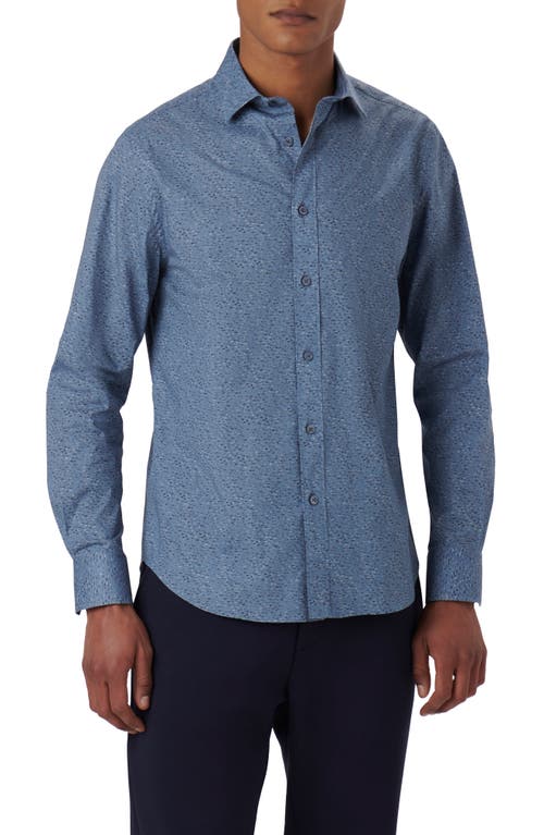 Bugatchi Axel Stria Print Stretch Cotton Button-Up Shirt Dusty-Blue at Nordstrom,