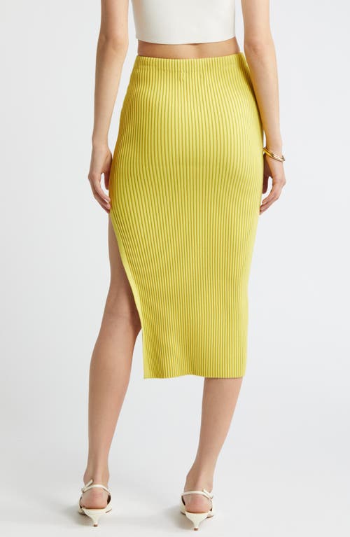 Open Edit Luxe Sculpt Rib Midi Skirt In Yellow Celery