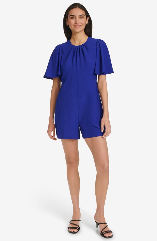 Shop Calvin Klein Flutter Sleeve Romper In Ultramarine