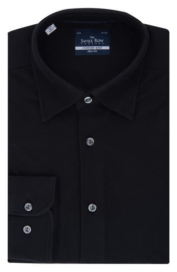 Savile Row Co Slim Fit Comfort Cotton Stretch Knit Button-down Shirt In Black