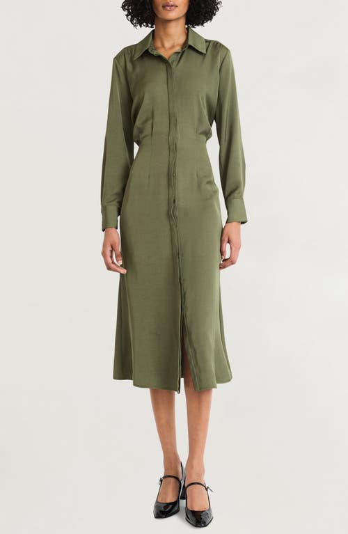 Luxely Long Sleeve Shirtdress in Winter Moss 