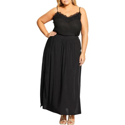 Plus Size City Chic Split Maxi Skirt, Black