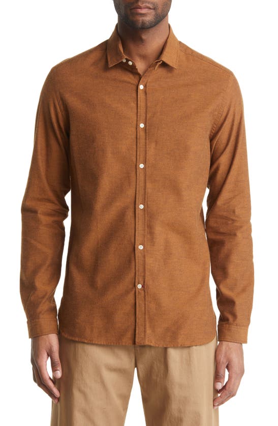 Oliver Spencer Clerkenwell Organic Cotton Flannel Button-up Shirt In Rust