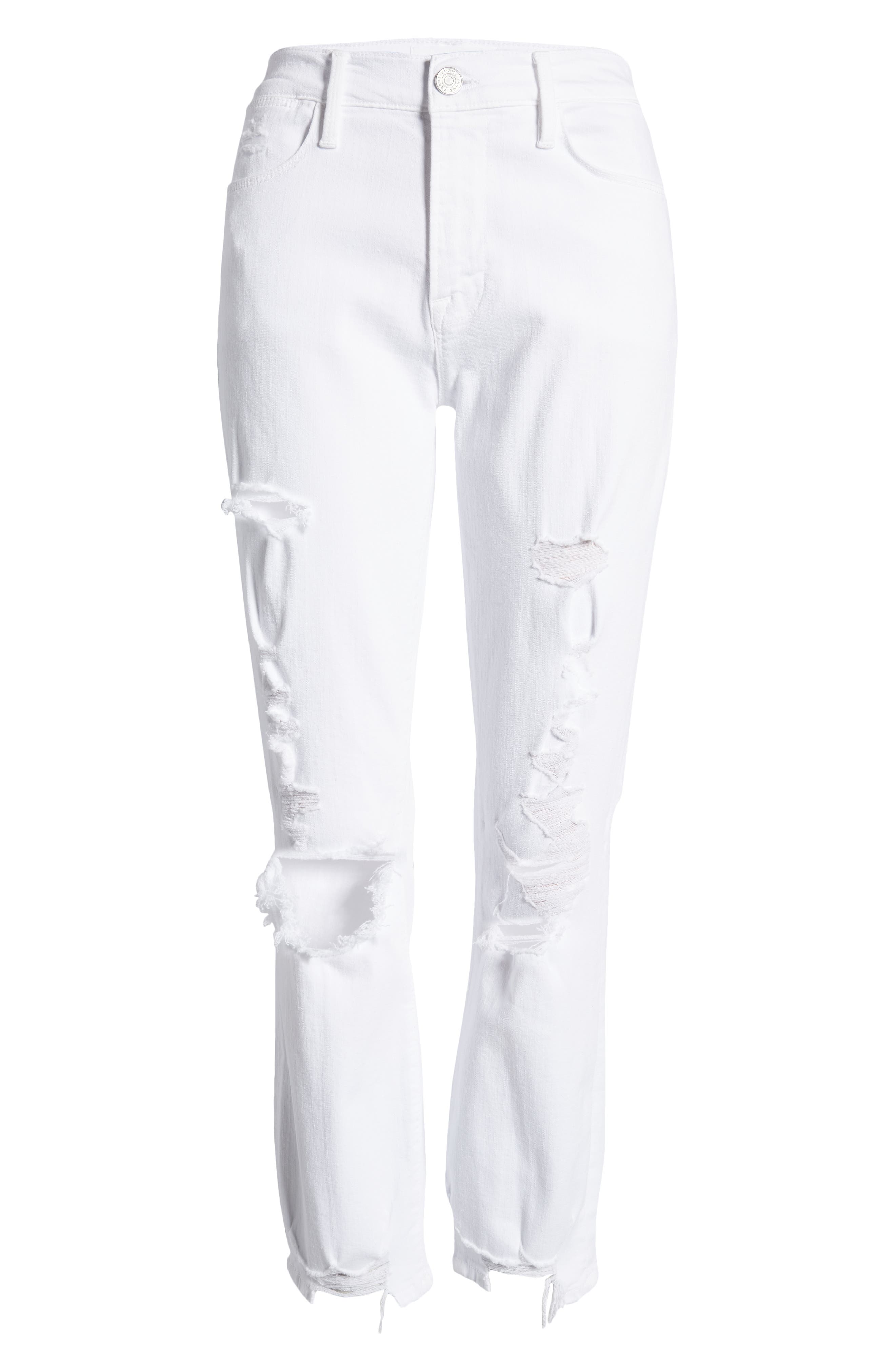FRAME Le High Ankle Straight Leg Jeans in Blanc Destruct