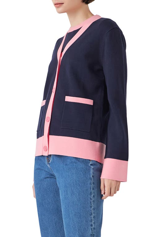 English Factory Contrast Cardigan In Blue/pink