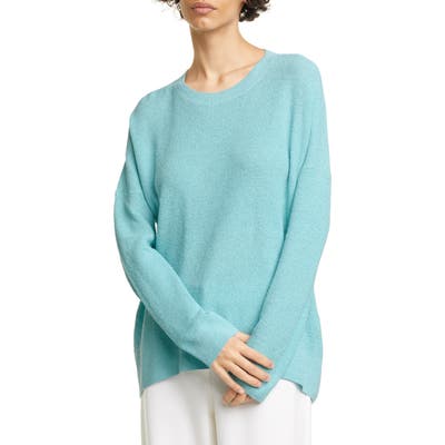Eileen Fisher Crewneck Box Top Organic Linen Blend Sweater, Green