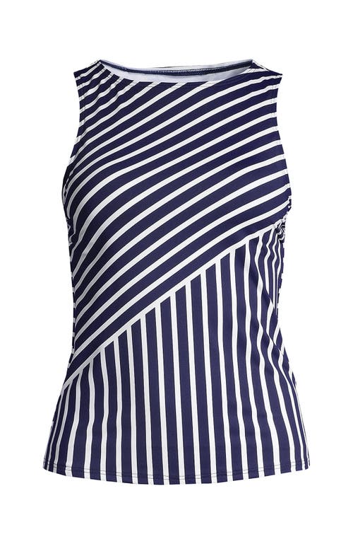 Shop Lands' End High Neck Upf 50 Modest Tankini Top Swimsuit In Deep Sea Mixed Diagonal Stripe