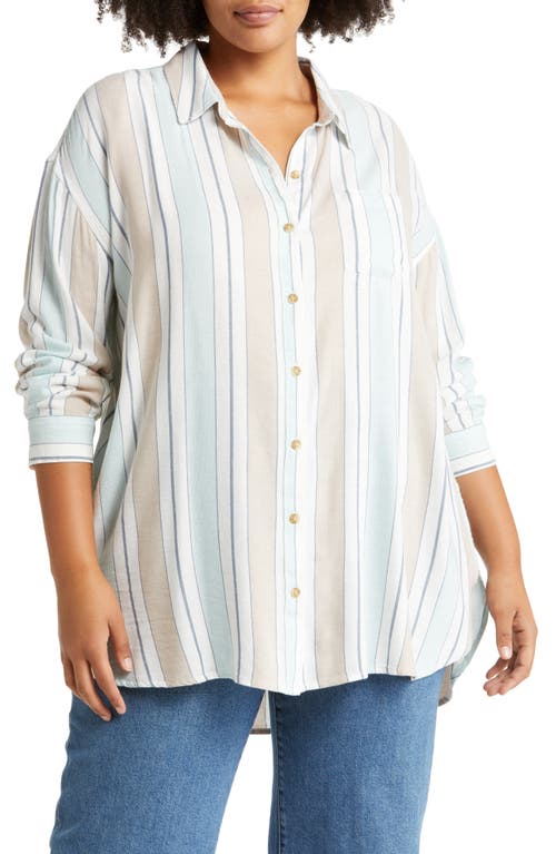 caslon(r) Plaid Long Sleeve Button-Up Shirt in Ivory- Teal Nile Stripe