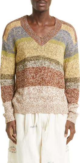 Story mfg. Keeping Stripe Marled Organic Cotton V-Neck Sweater