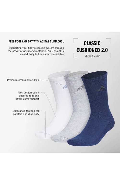 Adidas Originals Adidas Classic Cushioned 3-pack Crew Socks In White/heather/indigo Blue