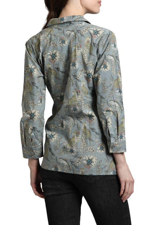 Apny Mixed Print Side Tie Cotton Button-up Shirt In Grey Multi