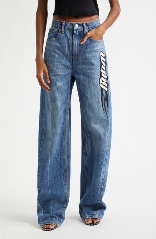 Shop Alexander Wang Flame Logo Denim Balloon Leg Jeans In 483a Tumbled Medium Indigo