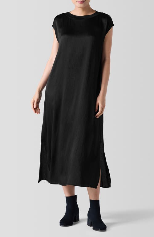 Shop Eileen Fisher Bateau Neck Silk Shift Dress In Black