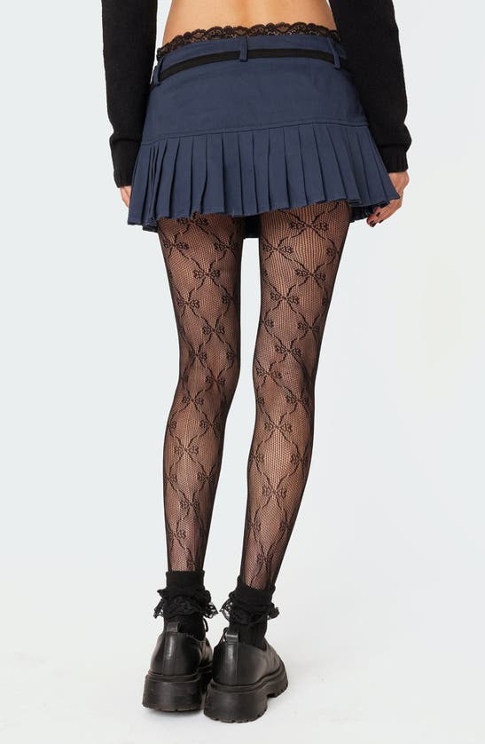 Shop Edikted Aria Pleated Lace Trim Miniskirt In Navy