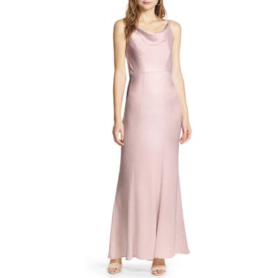 Chi Chi London Sima Cowl Neck Satin Trumpet Gown, Pink