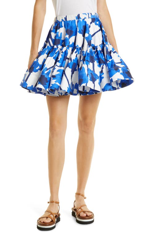 JASON WU Ruffle Floral Cotton Miniskirt in Blue/Chalkmulti