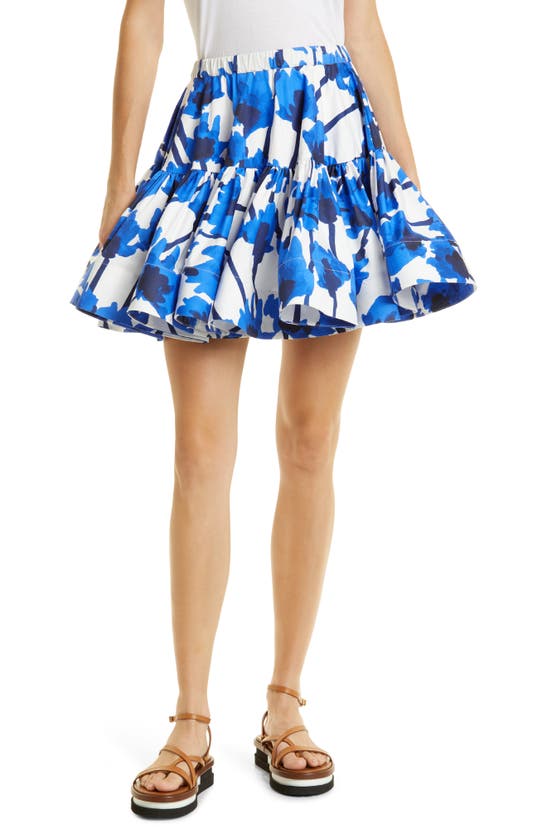 Jason Wu Ruffle Floral Cotton Miniskirt In Blue Multi
