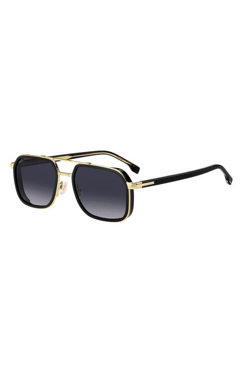 Shop Hugo Boss Boss 55mm Rectangular Sunglasses In Black Gold/dark Grey Sf