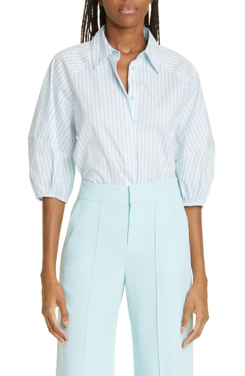 Alice + Olivia Edyth Stripe Puff Sleeve Cotton Blend Shirt in Julep/Ecru