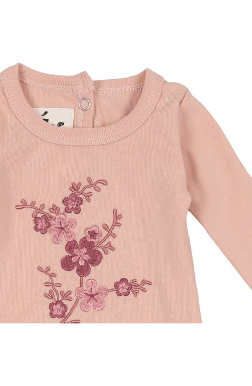 Maniere Floral Embroidered Cotton Knit Footie In Mauve