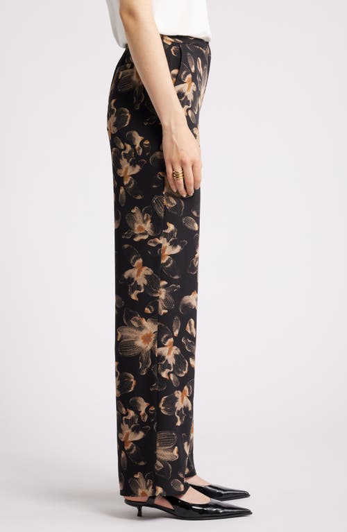 Shop Nordstrom Straight Leg Twill Pants In Black- Tan Carbon Floral