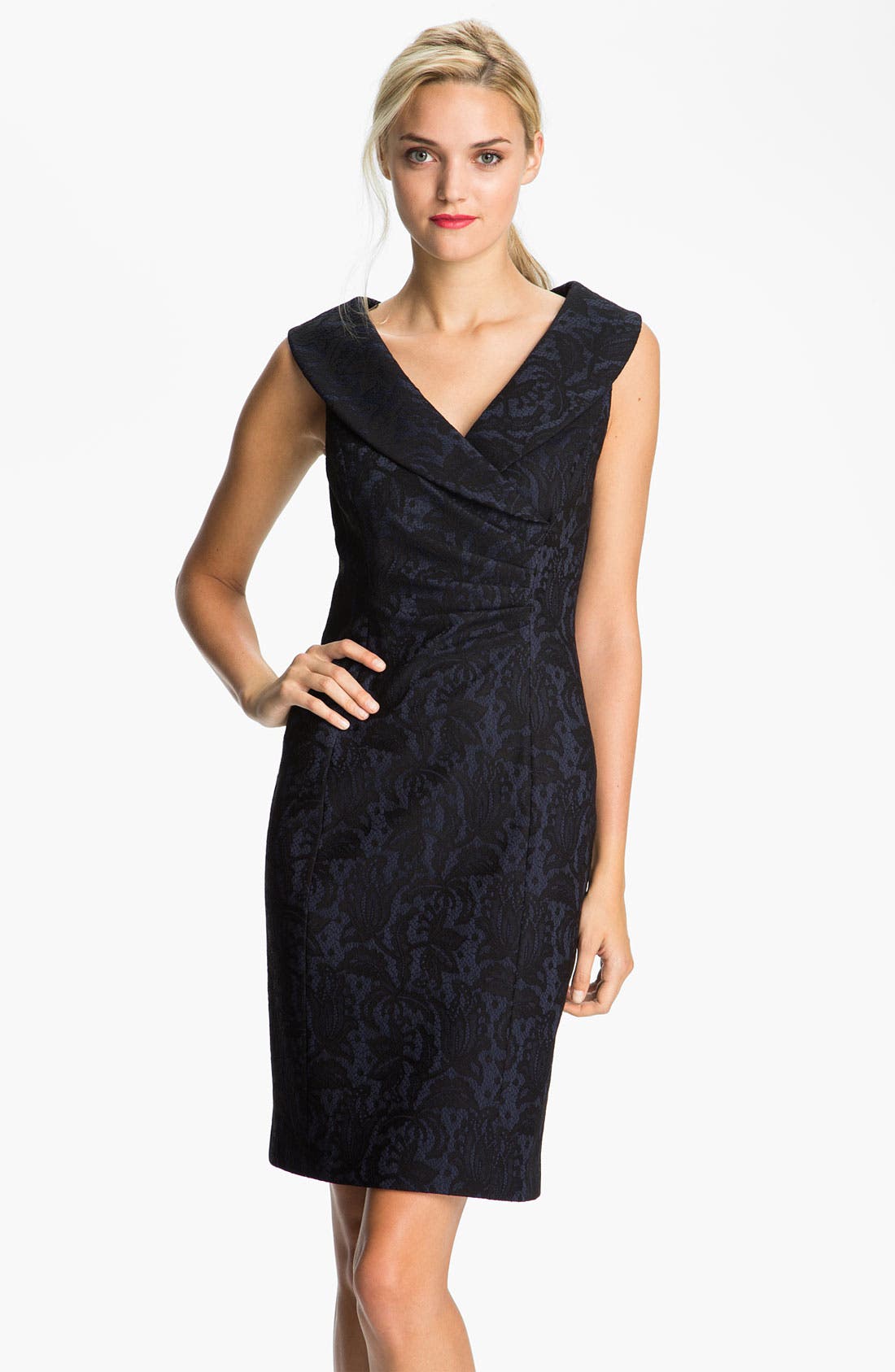 Kay Unger Portrait Collar Lace & Jersey Sheath Dress Nordstrom