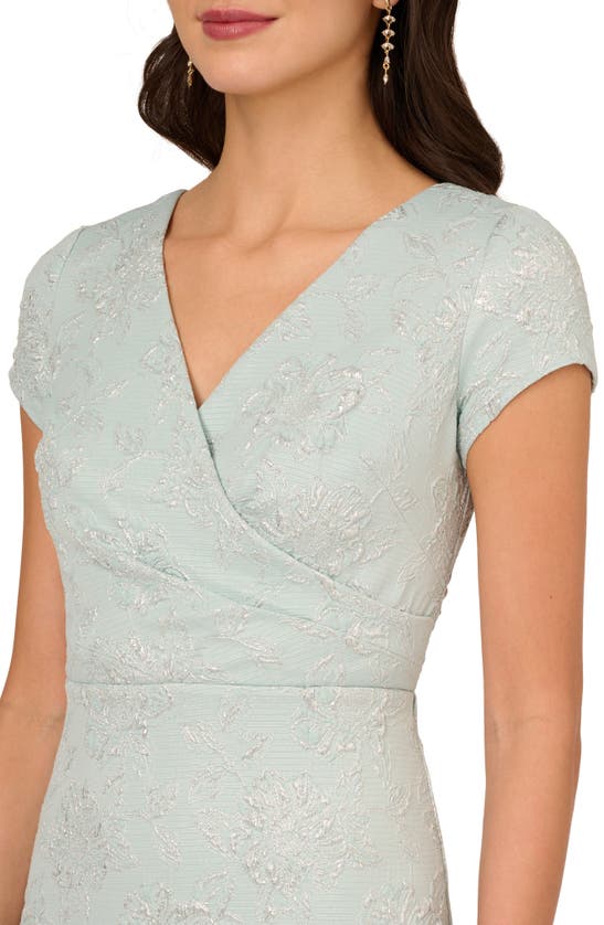 Shop Adrianna Papell Floral Jacquard Sheath Cocktail Dress In Mint/ Silver