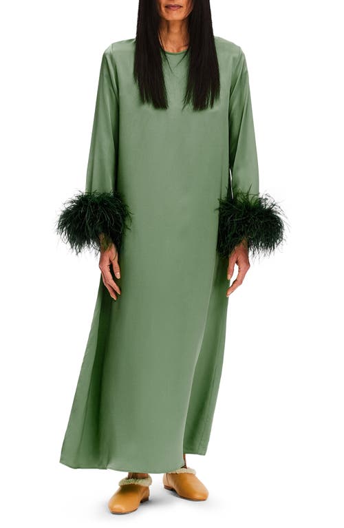 Sleeper Suxi Feather Trim Maxi Nightgown in Green at Nordstrom, Size Large