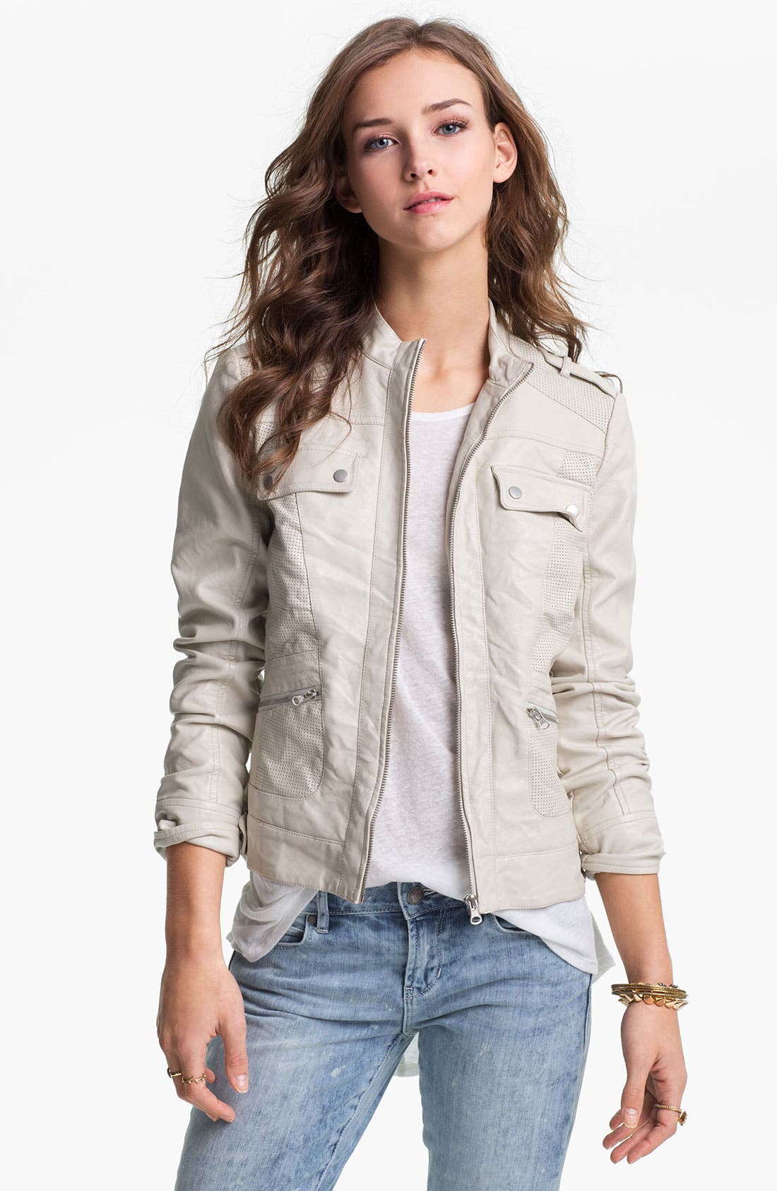 Collection B Perforated Faux Leather Jacket (Juniors) | Nordstrom