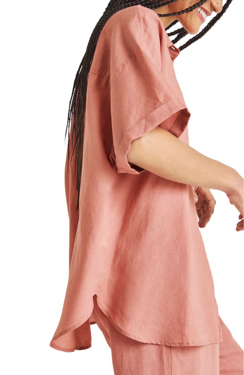 Splendid Dawson Elbow Sleeve Linen Blend Button-up Shirt In Pink