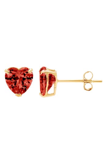Shop A & M A&m 14k Yellow Gold Cubic Zirconia Heart Stud Earrings In Yellow/red