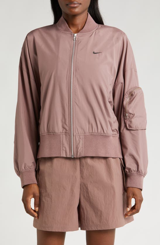 Shop Nike Sportswear Essentials Oversize Bomber Jacket In Smokey Mauve/ Black