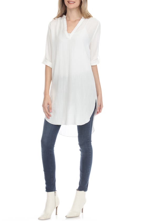 Rain And Rose Notched Neck Tunic Blouse In White