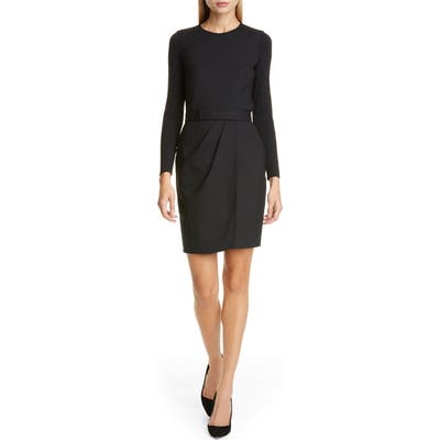 Max Mara Olona Long Sleeve Stretch Wool Minidress, Black