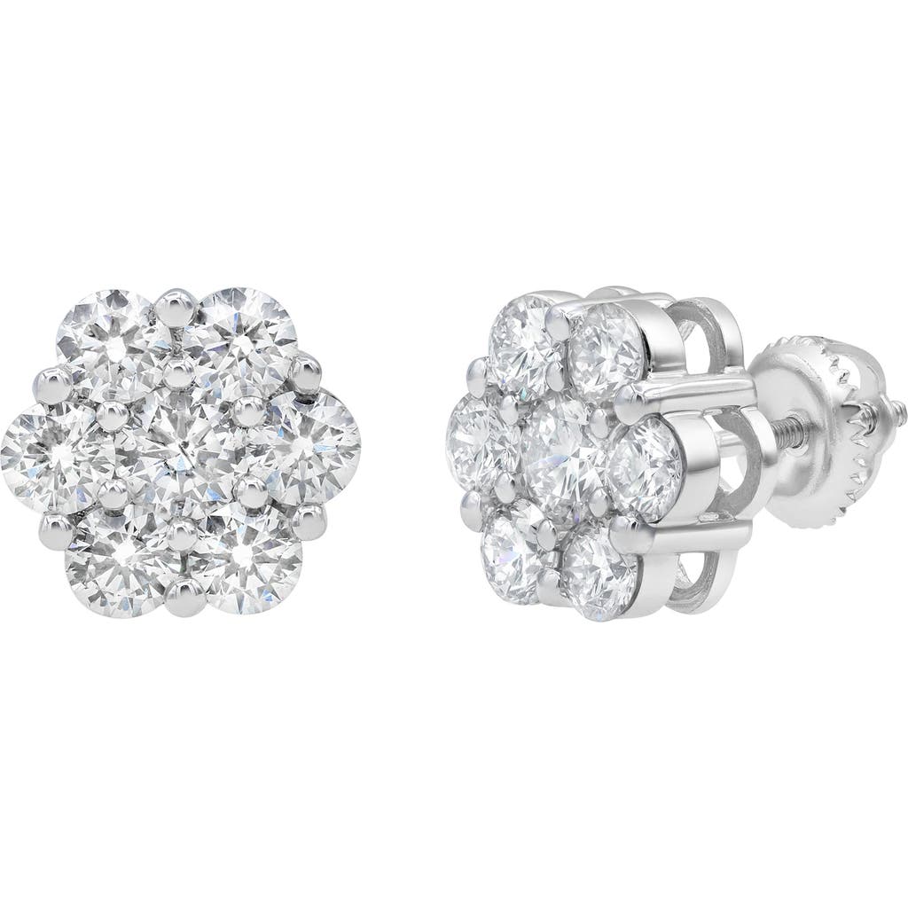 Luvmyjewelry Blossom 14k White Gold Flower Cluster Diamond Unisex Earrings In 14k White Gold