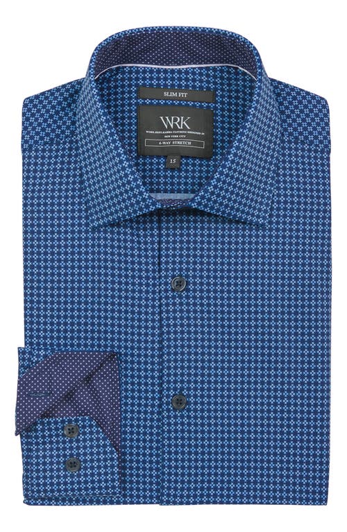 Shop Wrk W.r.k Slim Fit Geometric Print Recycled Performance Stretch Dress Shirt In Navy