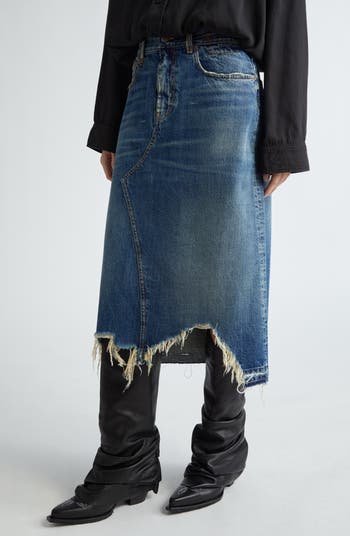 R13 Jesse Distressed Denim Midi Skirt Nordstrom