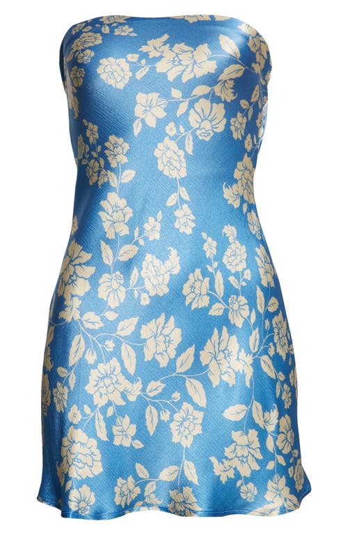 Bec & Bridge Blossom Strapless Satin Minidress in Blue-Print