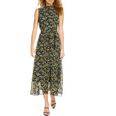 Sam Edelman Ditsy Floral Smock Neck Chiffon Midi Dress, Black