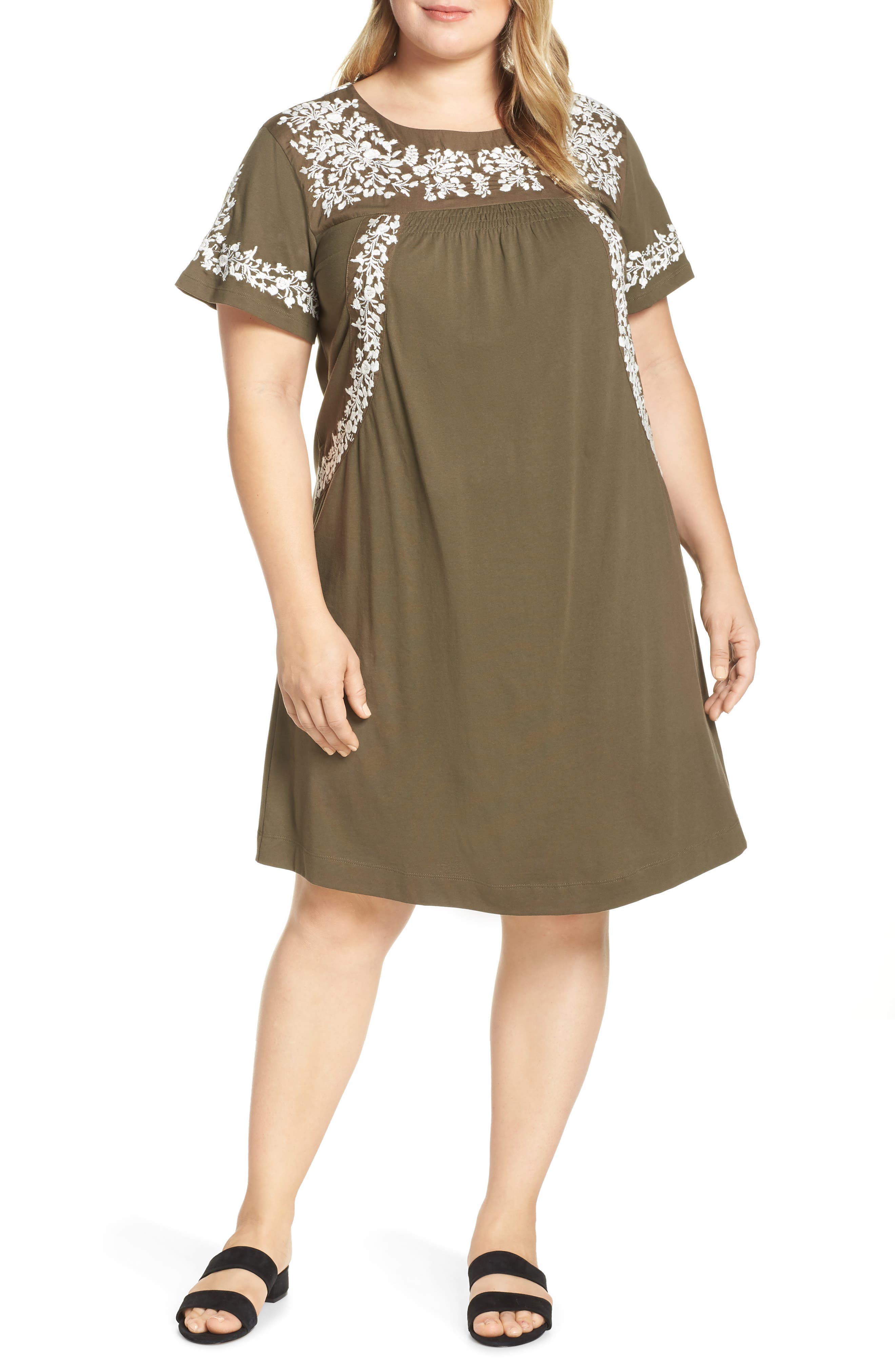 caslon embroidered cotton shift dress