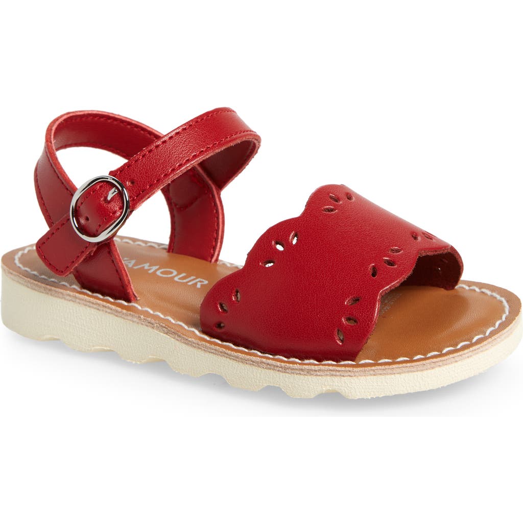 L'amour Kids' Ella Scalloped Ankle Strap Sandal In Red