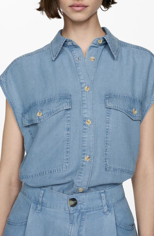 Mango Cap Sleeve Lyocell Button-up Shirt In Light Blue